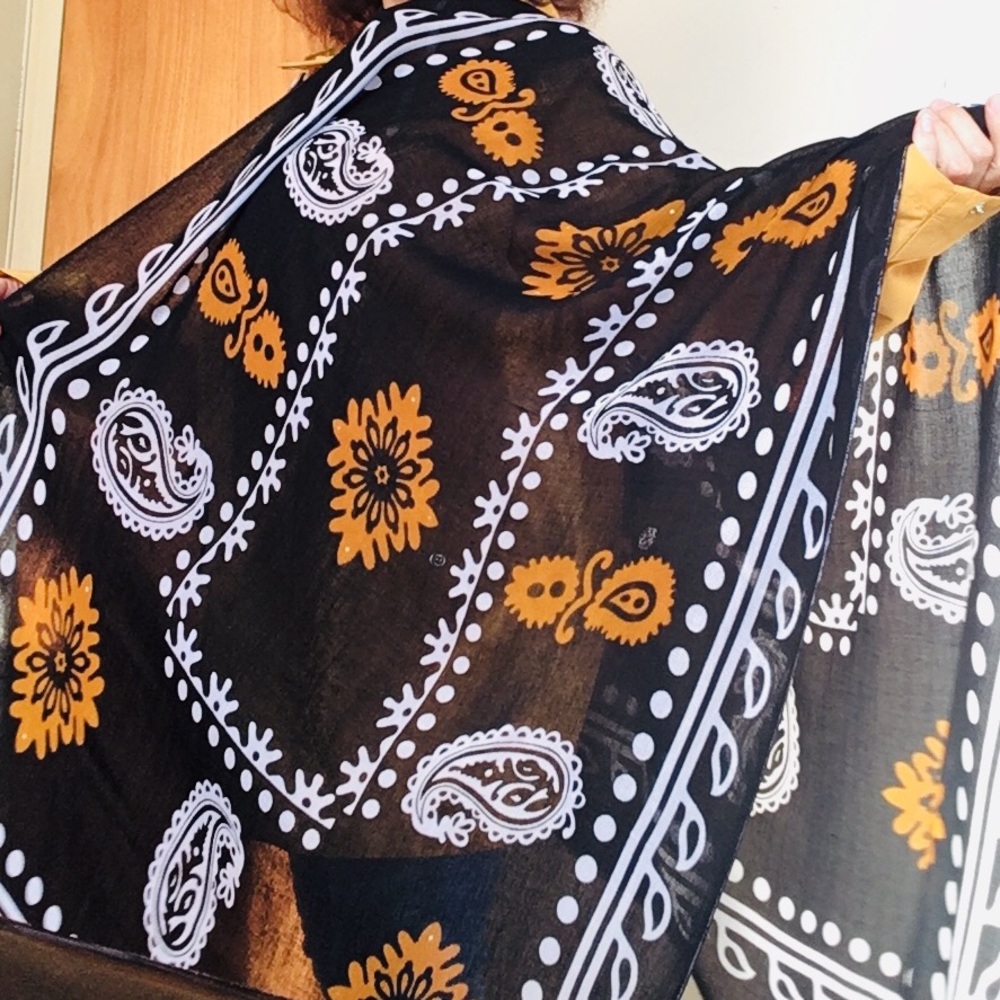 Black Oblong colorful floral scarf